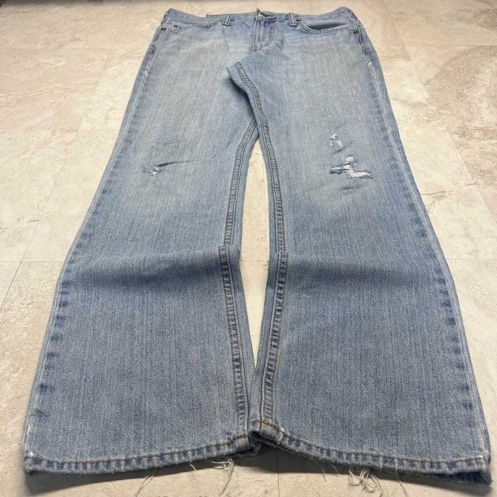 Abercrombie & Fitch Bootcut Jeans Light Wash Mens 34x29 Distressed Frayed Denim